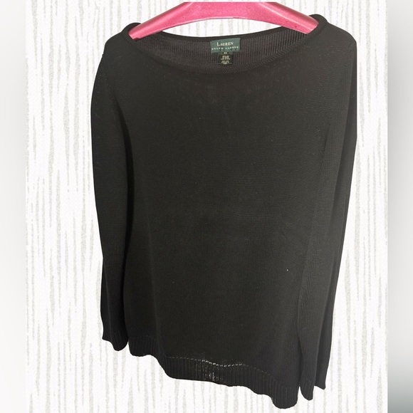Ralph Lauren LRL 2X 100% Silk Classic Black Rolled Boat Neck Sweater - Picture 1 of 6